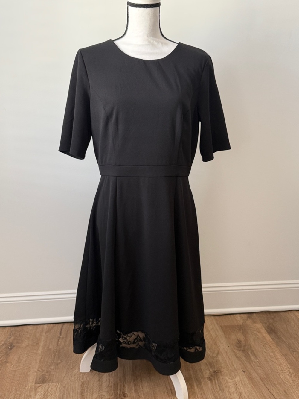 Liz Claiborne Classic Black A-Line Dress with Lace Hem